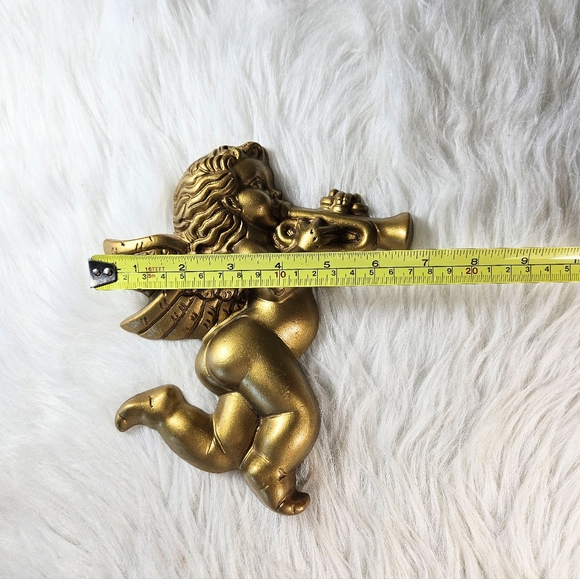 Vintage Gold Hard Foam Musical Cupid Wall Plaques Set Of 2 Hollywood Regency - Picture 4 of 4